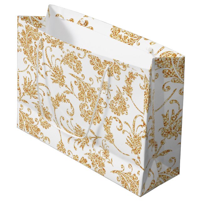 Bolsa De Regalo Grande Elegante oro blanco floral (Angulo Anverso)