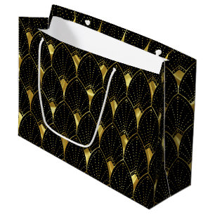 Bolsa De Regalo Grande Elegante Patrón De Arte Deco De Oro Brillante En N