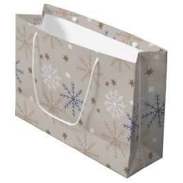 Bolsa De Regalo Grande Elegante Patrón de copo de nieve Beige