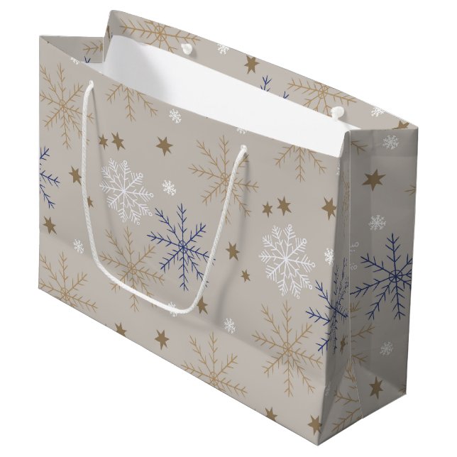 Bolsa De Regalo Grande Elegante Patrón de copo de nieve Beige (Angulo Anverso)
