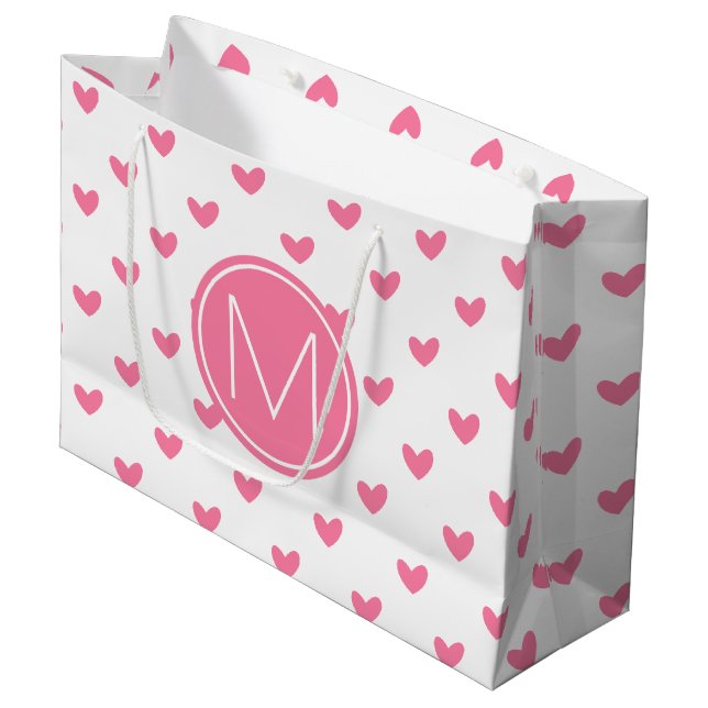 Bolsa De Regalo Grande Elegante patrón de corazón blanco rosado (Angulo Anverso)