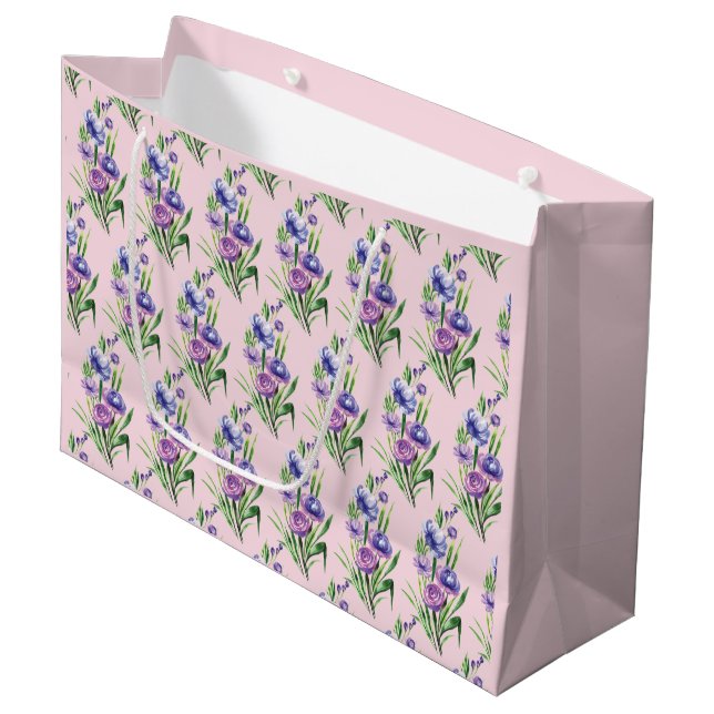 Bolsa De Regalo Grande Elegante patrón de flor morado-azul púrpura (Angulo Anverso)