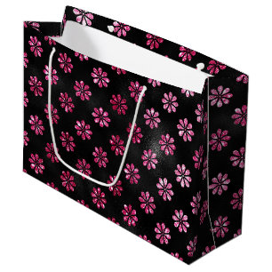 Bolsa De Regalo Grande Elegante patrón de flores negras y brillo rosa cal