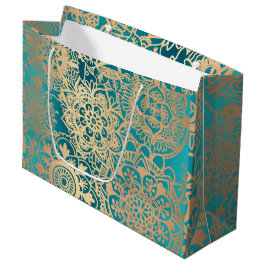 Bolsa De Regalo Grande Elegante patrón de Mandala Verde y Oro