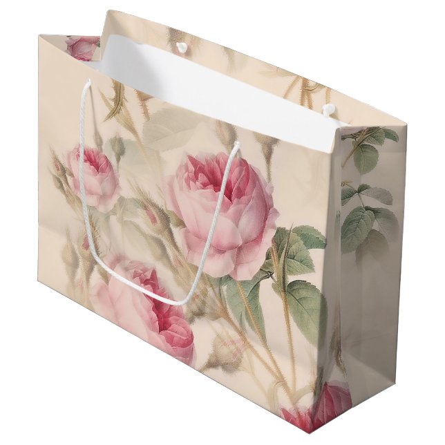Bolsa De Regalo Grande Elegante patrón floral de rosas rosadas (Angulo Anverso)