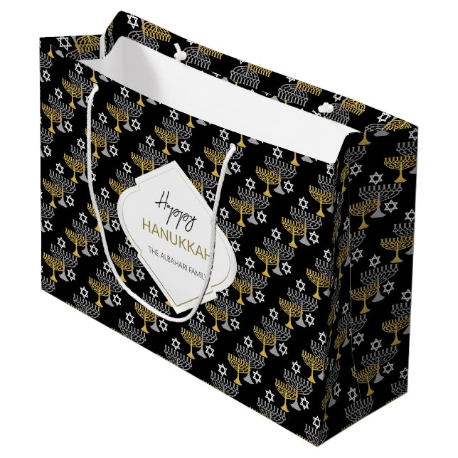 Bolsa De Regalo Grande Elegante patrón Hanukkah Holiday Pattern Gold (Angulo Anverso)
