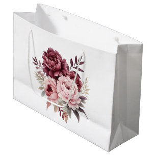 Bolsa De Regalo Grande Elegante Peonía Rosa Burdeos Floral Acuarela