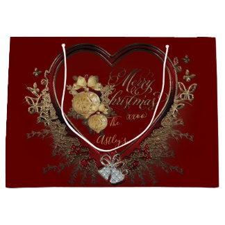 Bolsa De Regalo Grande Elegante Personalizado del corazón victoriano rojo