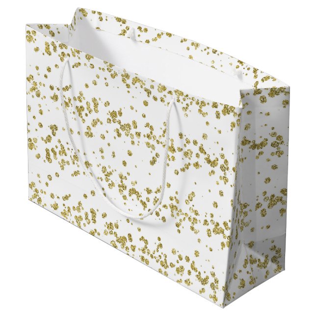 Bolsa De Regalo Grande Elegante Punto Polka Blanco y Oro Purpurina-Faux (Angulo reverso)