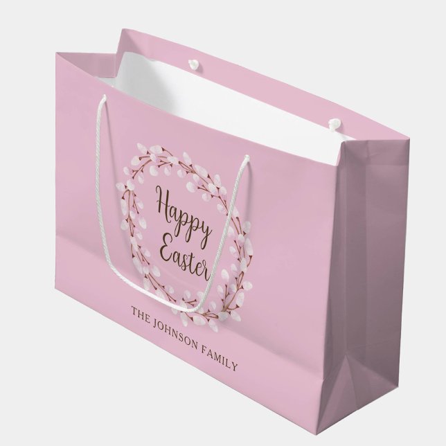 Bolsa De Regalo Grande Elegante Pussy Willow Feliz Pascua (Elegant Pink Pussy Willow Happy Easter Large Gift Bag)
