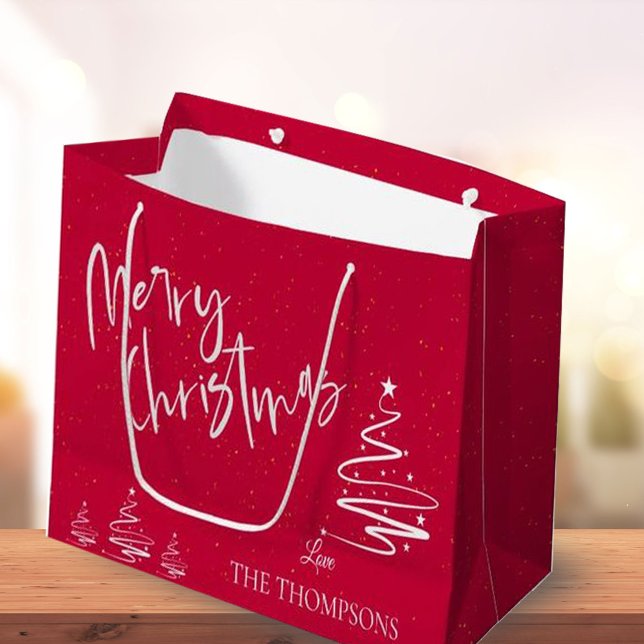 Bolsa De Regalo Grande Elegante Red Abstract Tree Feliz Navidad (Subido por el creador)