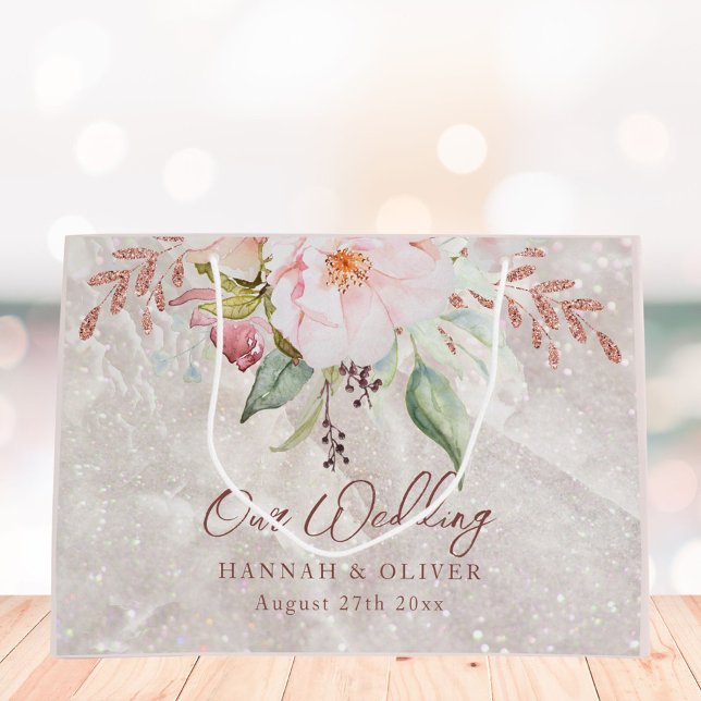 Bolsa De Regalo Grande Elegante regalo de Boda Floral Peony Rosa (In situ)