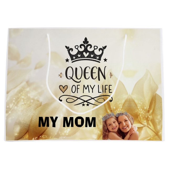 Bolsa De Regalo Grande Elegante Reina de mi Vida-mi mamá (Anverso)