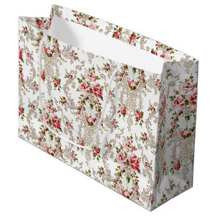 Bolsa De Regalo Grande Elegante Rococo de fondo floral-blanco