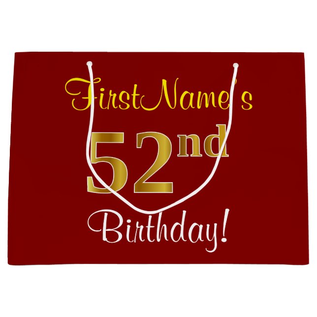 Bolsa De Regalo Grande Elegante, rojo, falso oro 52 cumpleaños; nombre pe (Anverso)