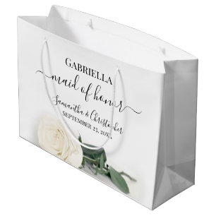 Bolsa De Regalo Grande Elegante Rosa Blanca Marfil Dama de Honor Boda