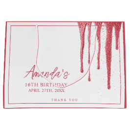 Bolsa De Regalo Grande Elegante Rosa de oro Purpurina Drip Sweet 16 Cumpl