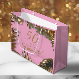 Bolsa De Regalo Grande Elegante Rosa Dorada 50 Fabuloso Cumpleaños