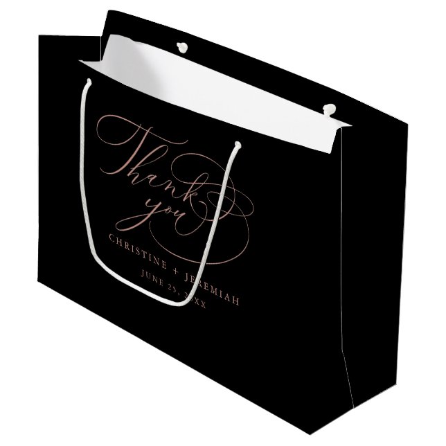 Bolsa De Regalo Grande Elegante Rosa negro Boda de oro gracias grande (Angulo Anverso)