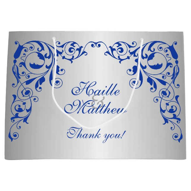Bolsa De Regalo Grande Elegante Royal Blue Swirls (Anverso)