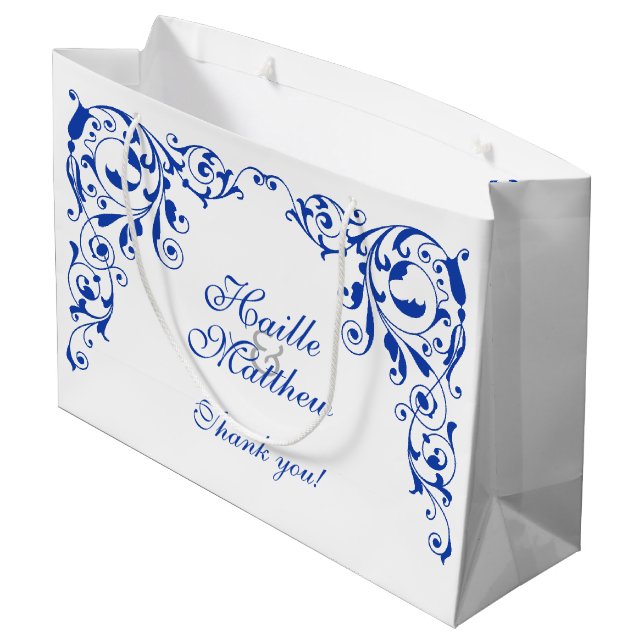 Bolsa De Regalo Grande Elegante Royal Blue Swirls (Angulo reverso)