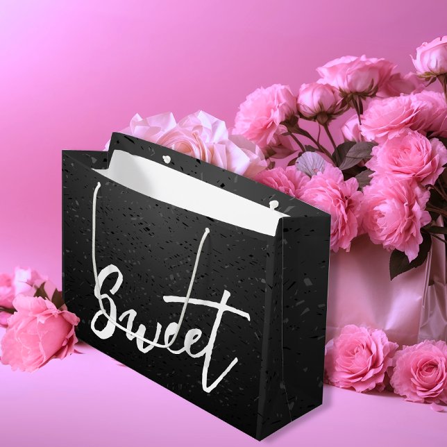 Bolsa De Regalo Grande Elegante San Valentín dulce blanco y negro (Elegant Black and White Sweet Valentine's Large Gift Bag)