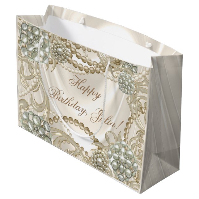 Bolsa De Regalo Grande Elegante Satin Pearl Ivory (Angulo reverso)