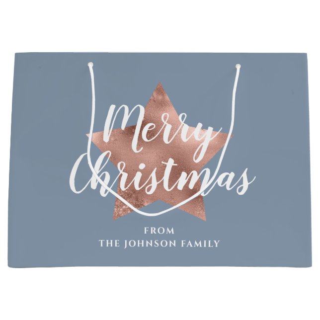 Bolsa De Regalo Grande Elegante Star Blue Merry Christmas (Anverso)