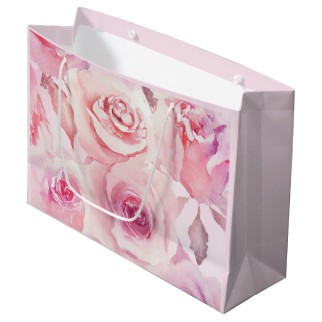 Bolsa De Regalo Grande Elegante suave suave floral Rubor rosa rosa (Angulo Anverso)