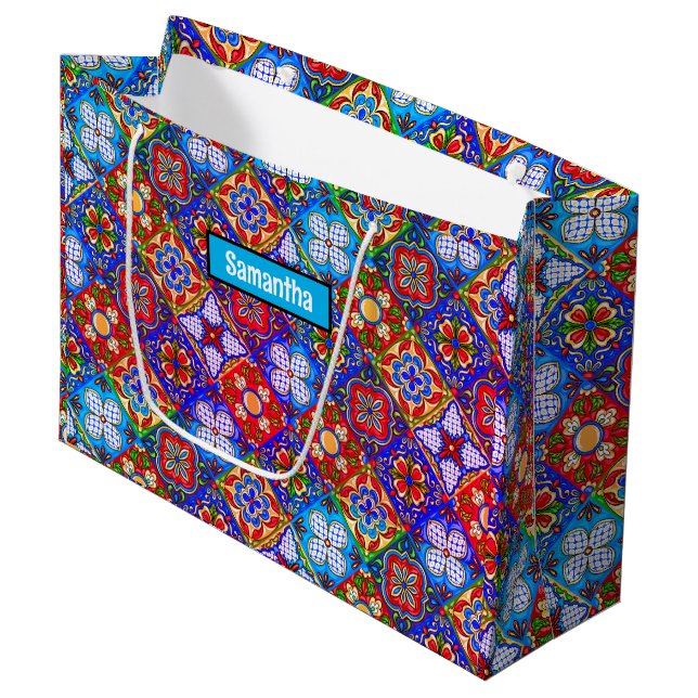 Bolsa De Regalo Grande Elegante talavera mexicana azulejos púrpura azul r (Angulo Anverso)