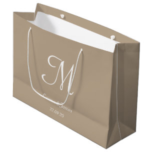 Bolsa De Regalo Grande Elegante Taupe y Monograma de Nombre Blanco para B