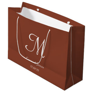 Bolsa De Regalo Grande Elegante Terracota y Monograma Blanco