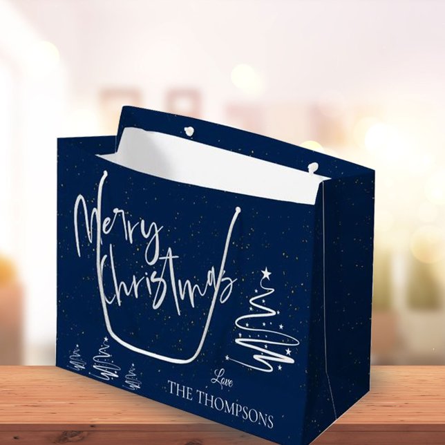 Bolsa De Regalo Grande Elegante trendy Abstract Tree Blue Merry Christmas (Subido por el creador)
