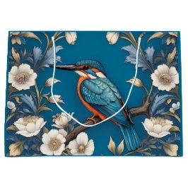 Bolsa De Regalo Grande Elegante Turquoise Kingfisher Bird Floral