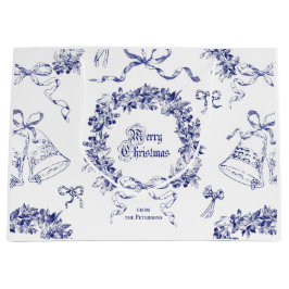 Bolsa De Regalo Grande Elegante Vintage Feliz Navidad Blue Wreath Bows