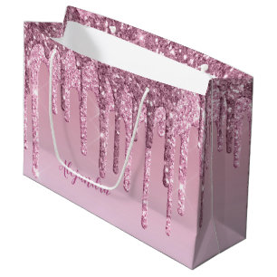 Bolsa De Regalo Grande Elegante y elegante goteo de purpurina rosa dorado