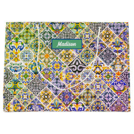 Bolsa De Regalo Grande Elegantes azulejos verdes sicilianos mediterráneos