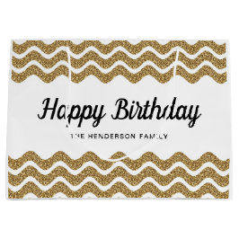 Bolsa De Regalo Grande Elegantes bandas de oro Feliz cumpleaños