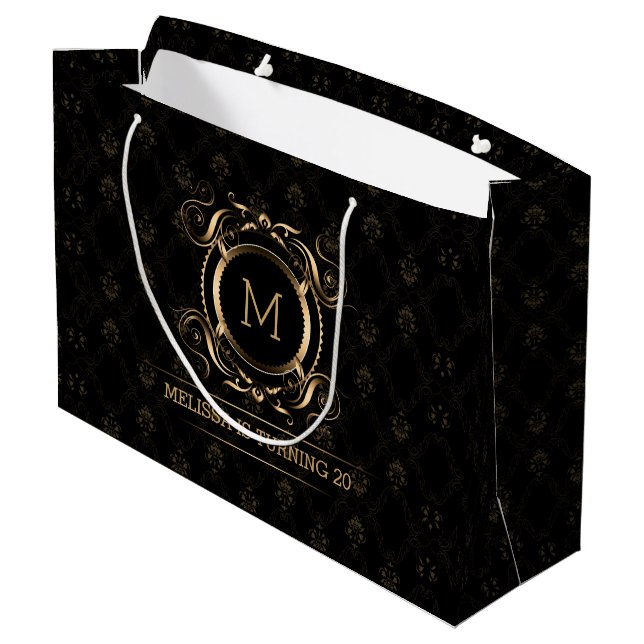Bolsa De Regalo Grande Elegantes Damascos Negros Con Un Gigante Medio De  (Angulo reverso)