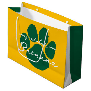 Bolsa De Regalo Grande Elegantes felicitaciones Pawprint Gold y Green