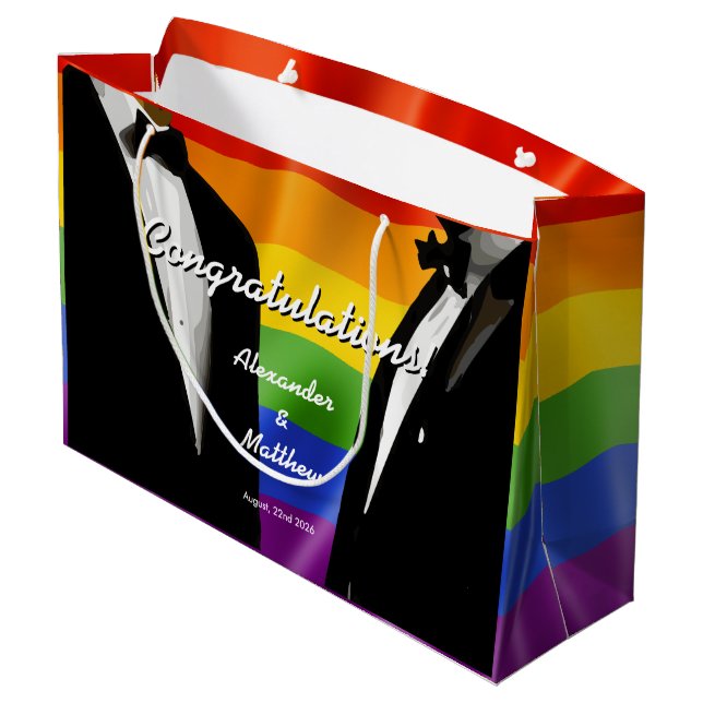 Bolsa De Regalo Grande Elegantes hombres gay modernos Boda arcoiris (Angulo reverso)