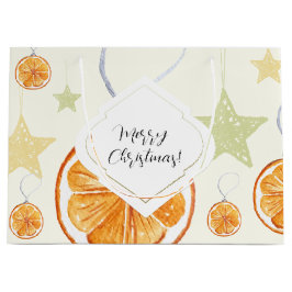 Bolsa De Regalo Grande Elegantes Naranjas de patrones y estrellas en beig