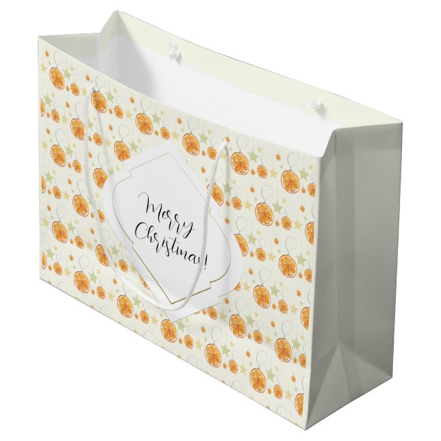 Bolsa De Regalo Grande Elegantes Naranjas de patrones y estrellas en beig (Angulo Anverso)
