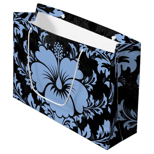 Bolsa De Regalo Grande Elegantes Navidades adamascados azules (Angulo Anverso)