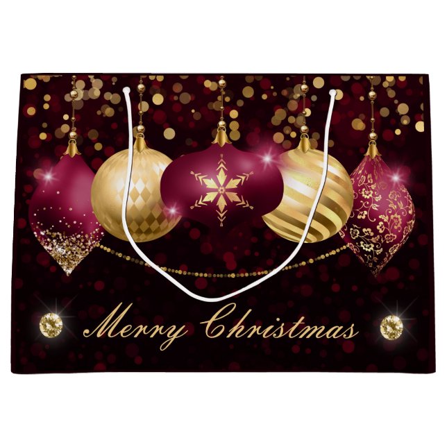 Bolsa De Regalo Grande Elegantes Navidades de Burgundy & Gold Winter Baub (Anverso)