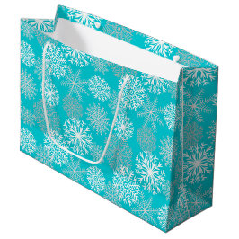 Bolsa De Regalo Grande Elegantes Navidades de copos de nieve Aqua White G