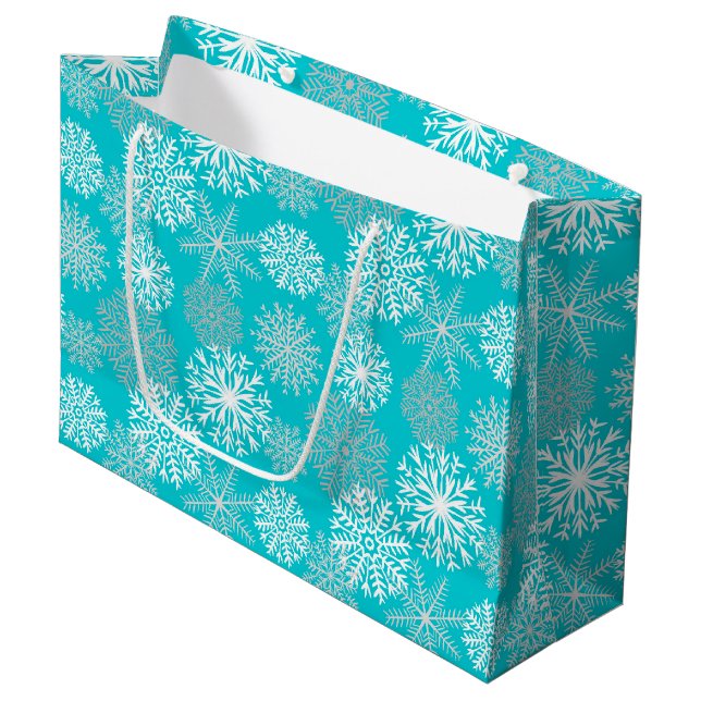 Bolsa De Regalo Grande Elegantes Navidades de copos de nieve Aqua White G (Angulo Anverso)