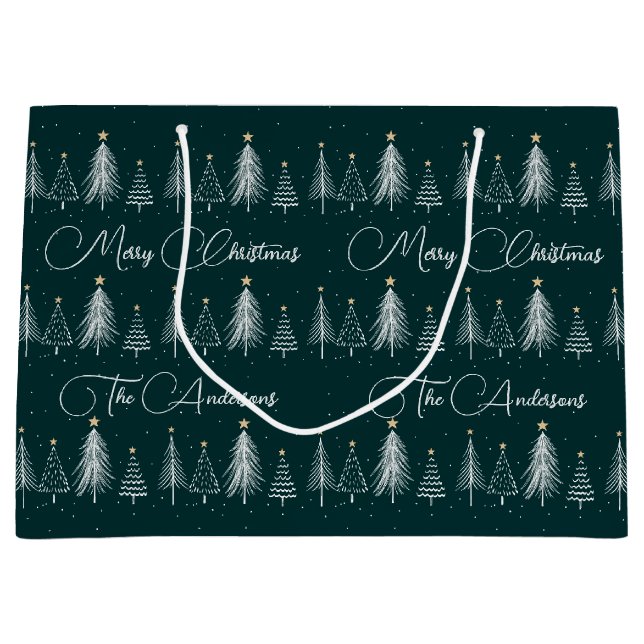 Bolsa De Regalo Grande Elegantes Navidades de pinos blancos verdes oscuro (Anverso)