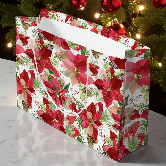 Bolsa De Regalo Grande Elegantes Navidades Holiday Poinsettia Pine Cone (Subido por el creador)