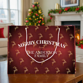 Bolsa De Regalo Grande Elegantes Navidades modernos de renos rojos y dora